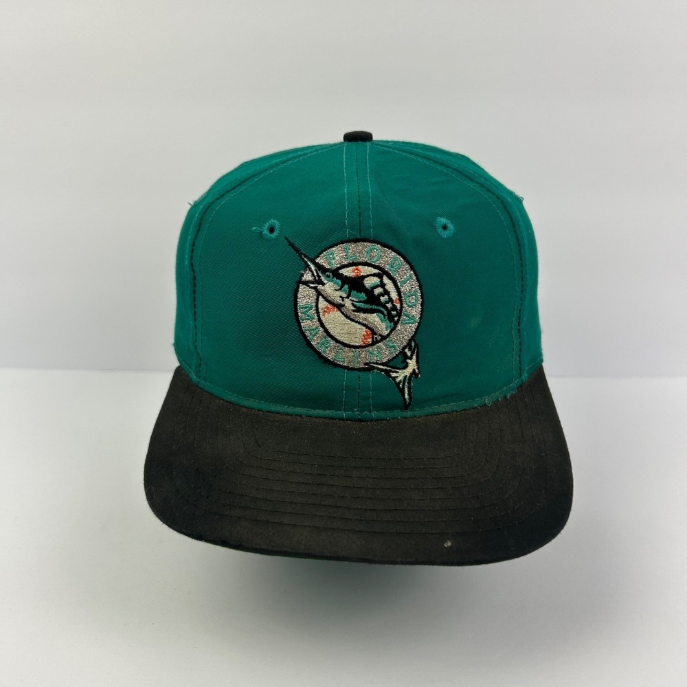 Vintage 90s Florida Marlins Hat Cap Snap Back Adjustable Green MLB Baseball Mens